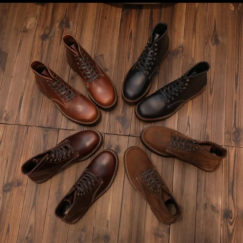 New Handmade Men Ankle Boots Autumn Winter Wings Vintage British Cow Leather High Quality Shoes Outdoor Tooling Motorcycle Boots 3