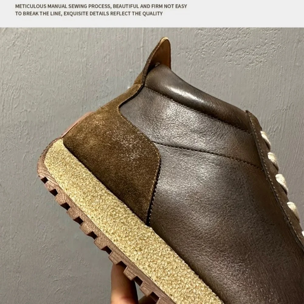 Men's High Top lightweight comfortable cowhide casual trendy men's shoes Men Casual Sneakers 5