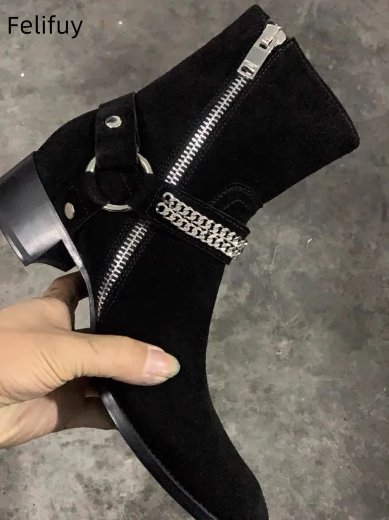 Freshova™ Handmade Genuine Leather Pointed Toe Motorcycle Ankle Boots – Male Casual Buckle Shoes Sapato Botas 2