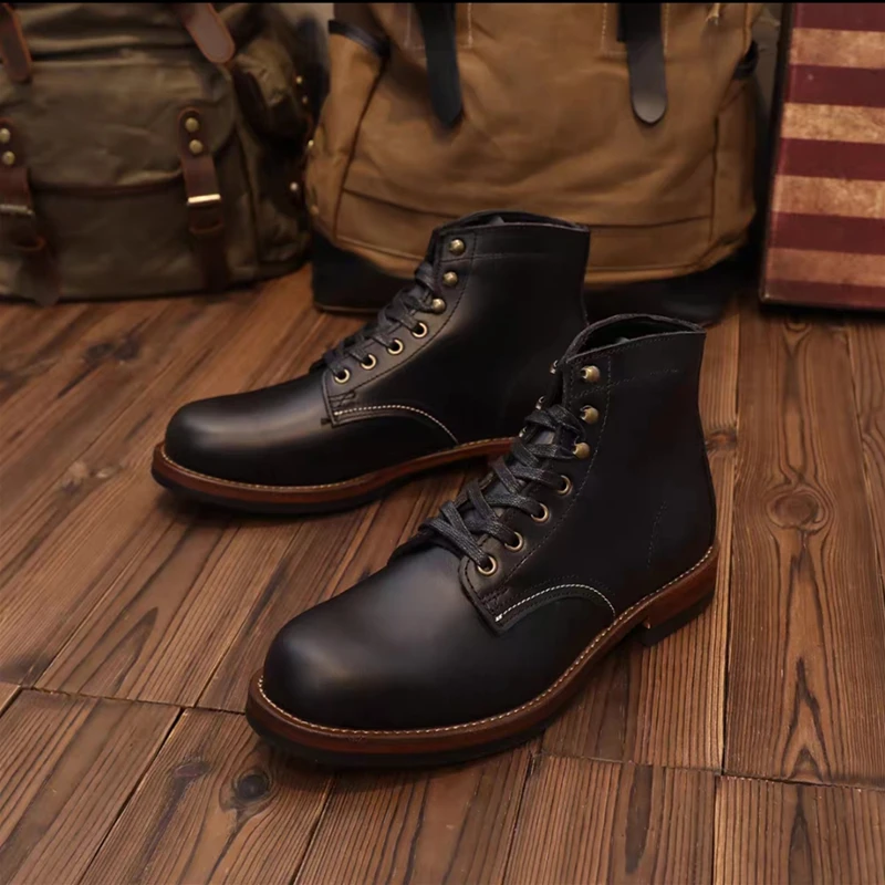 New Handmade Men Ankle Boots Autumn Winter Wings Vintage British Cow Leather High Quality Shoes Outdoor Tooling Motorcycle Boots 2