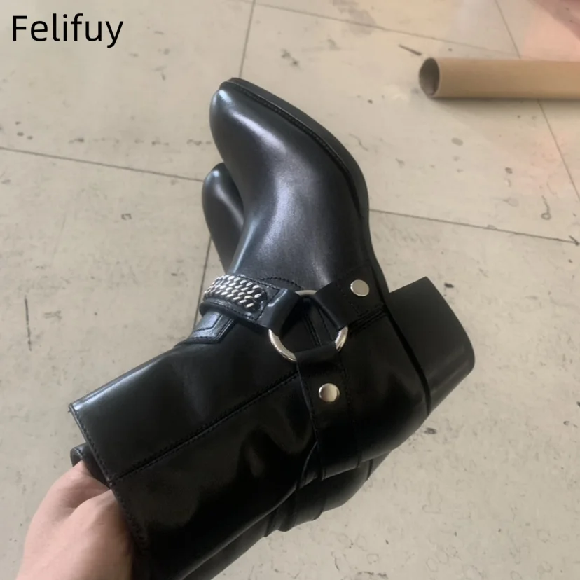 Freshova™ Handmade Genuine Leather Pointed Toe Motorcycle Ankle Boots – Male Casual Buckle Shoes Sapato Botas 6