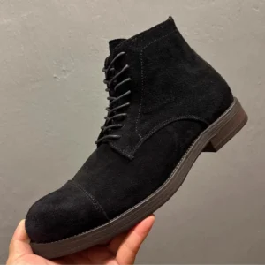 Freshova™ FSH20795 Handmade Genuine Leather Mid-Calf Desert Boots – Lace-Up with Zipper Motorcycle Boots 1