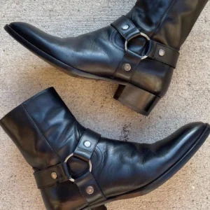 Freshova™ Handmade Genuine Leather Pointed Toe Motorcycle Ankle Boots – Male Casual Buckle Shoes Sapato Botas 1