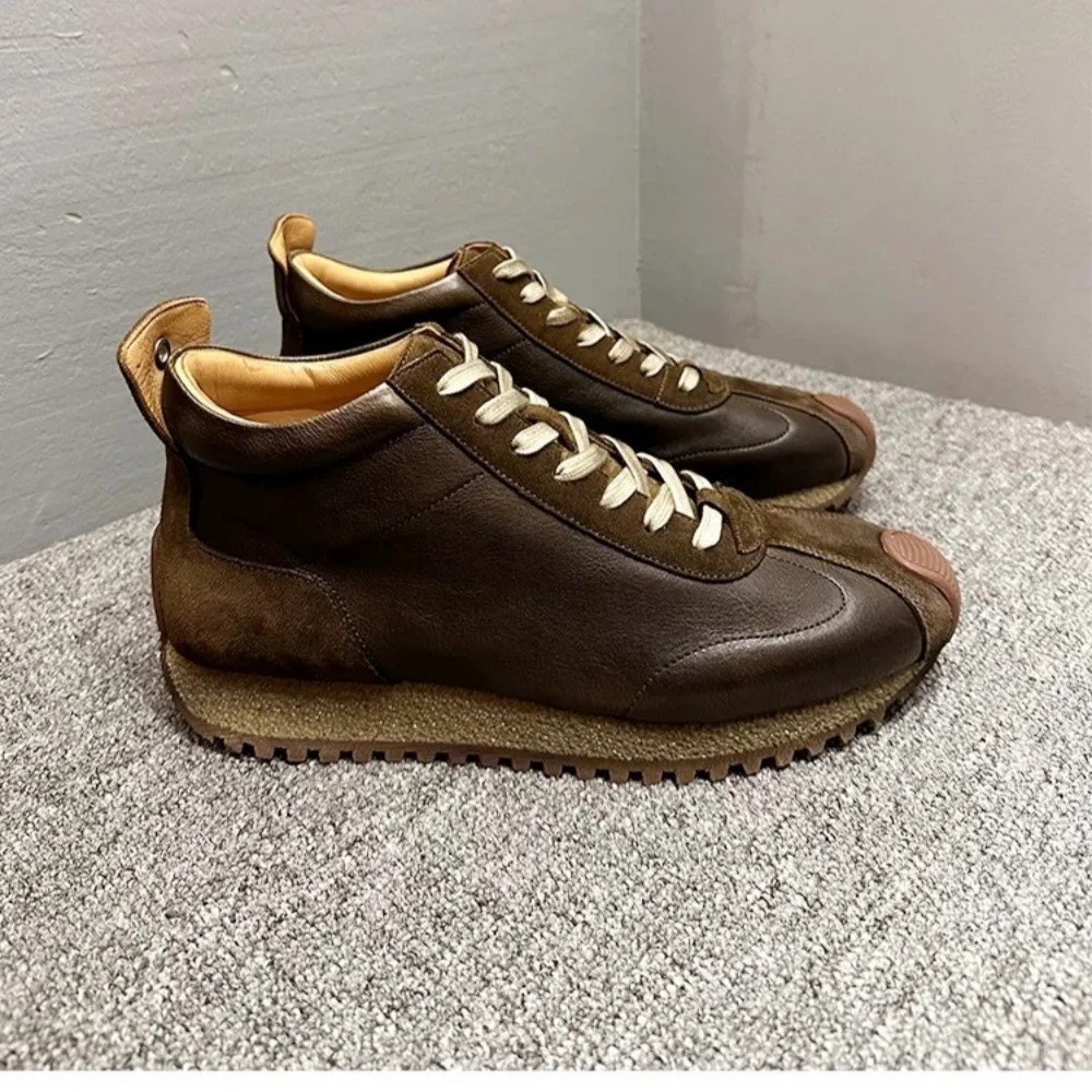 Men's High Top lightweight comfortable cowhide casual trendy men's shoes Men Casual Sneakers 3