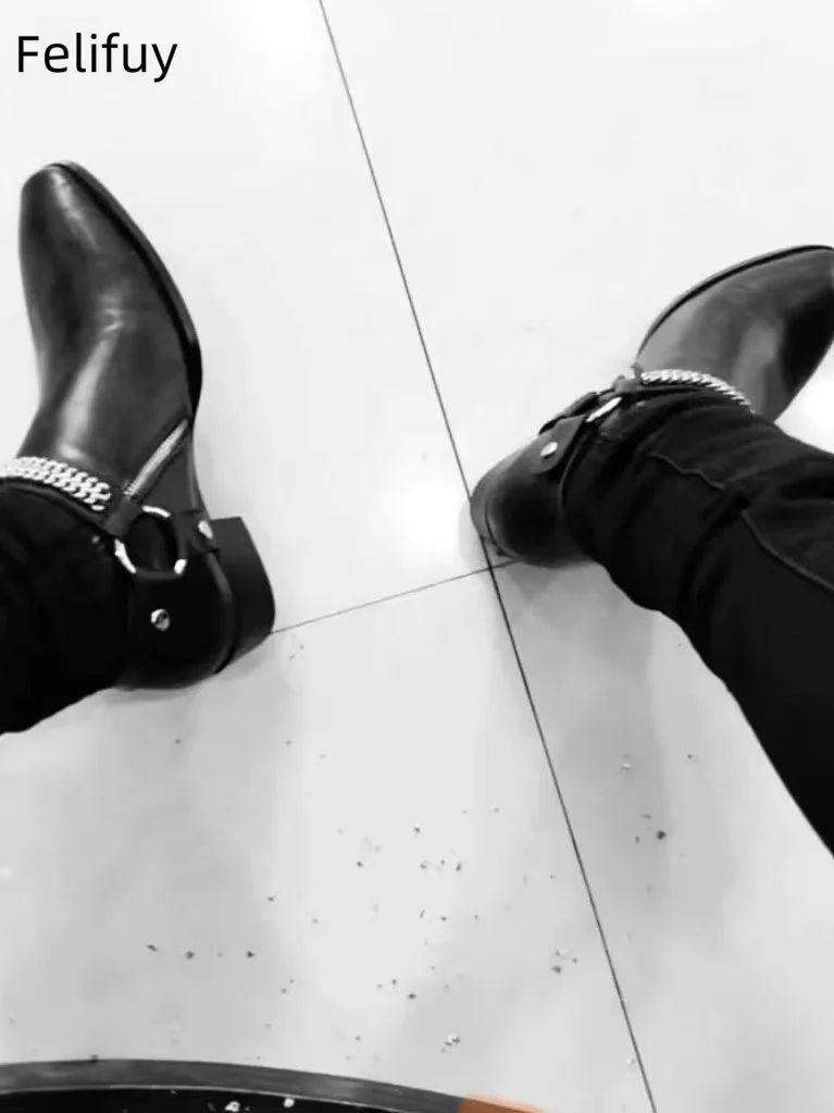 Freshova™ Handmade Genuine Leather Pointed Toe Motorcycle Ankle Boots – Male Casual Buckle Shoes Sapato Botas 4