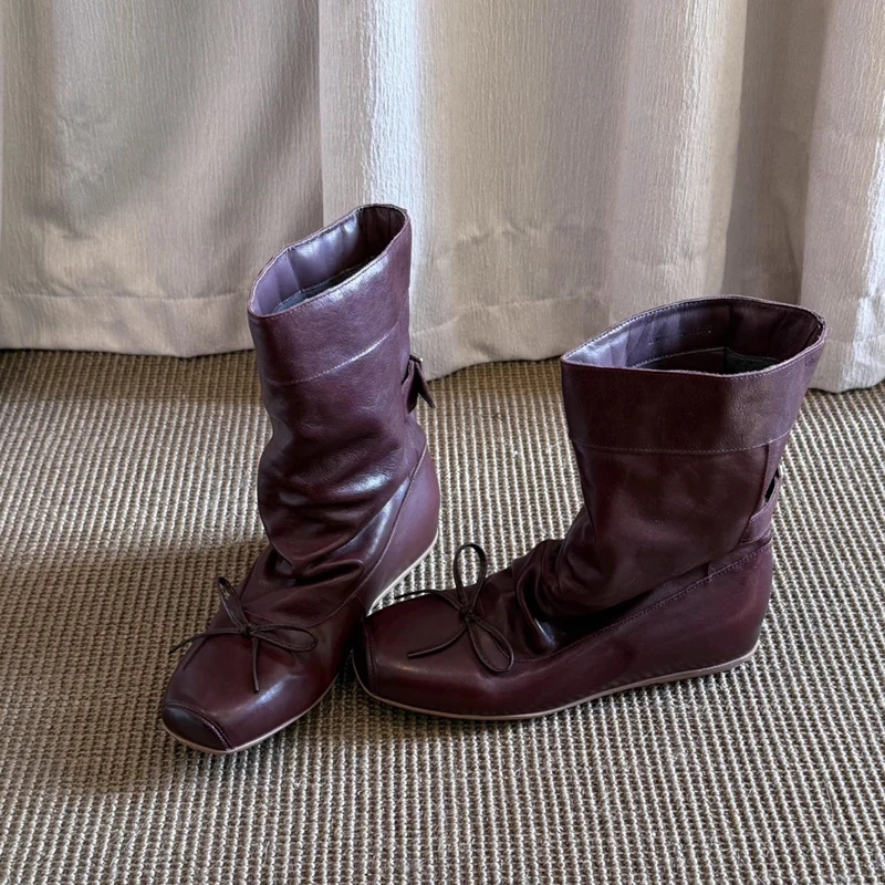 BANFANG Women's Boots 4.5cm Autumn Winter New Bow Buckle Shoes Fashion Brand Design High Quality Short Boots For Woman 5