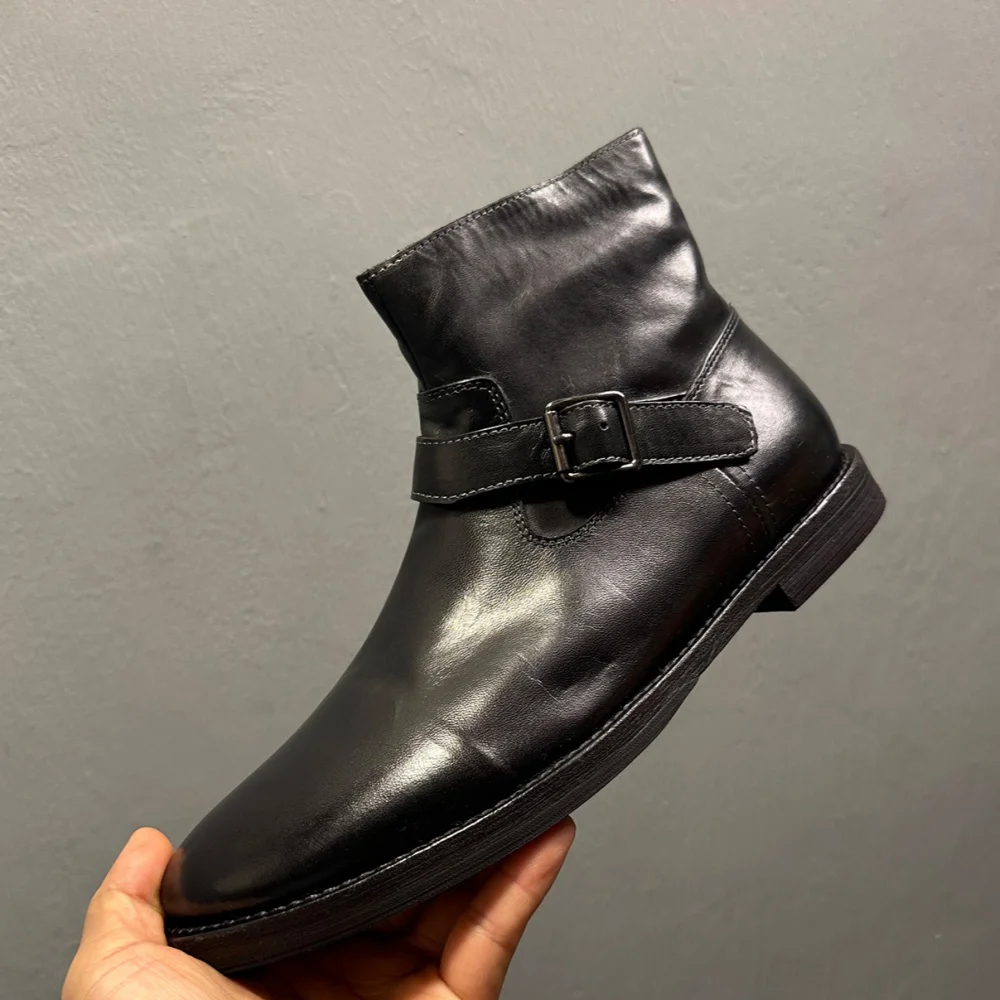 Freshova™ 21108 Men’s Genuine Leather Business Chelsea Boots – Handmade Zip Ankle Boots with Buckle Detai 3