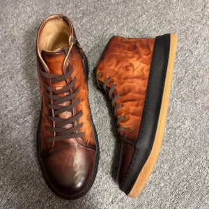 Freshova™ Handmade British Style Leather Ankle Boots – Men’s Patchwork Lace-Up Quality Superior Men's Footwear 1