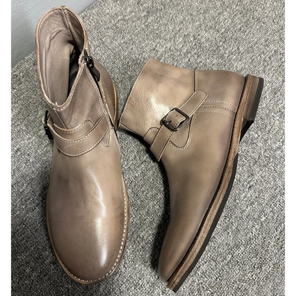 Freshova™ 21108 Men’s Genuine Leather Business Chelsea Boots – Handmade Zip Ankle Boots with Buckle Detai 5