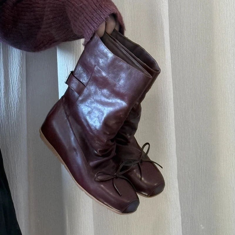 BANFANG Women's Boots 4.5cm Autumn Winter New Bow Buckle Shoes Fashion Brand Design High Quality Short Boots For Woman 6