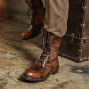 Freshova™ Men’s Genuine Leather Retro Chelsea Boots – Waterproof Mid-Calf Lace-Up Boots Chelsea Boots Brown 1