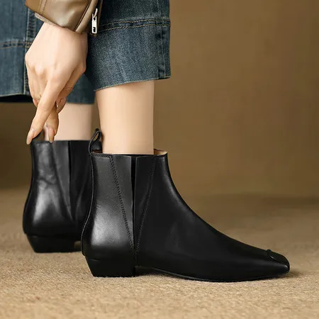 Freshova™ Women’s Handmade Genuine Leather Chelsea Ankle Boots – Square Toe Comfort Boots -Women Leather Boots Outfit