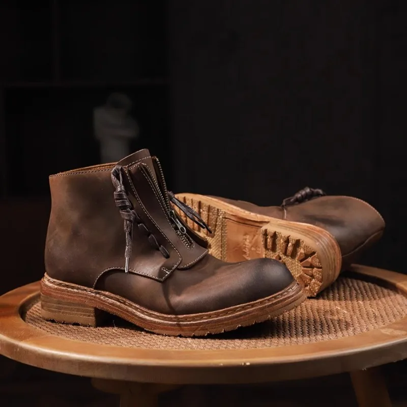 Freshova™ Men’s Genuine Leather Zip Ankle Boots – Handmade British Style Boots 5