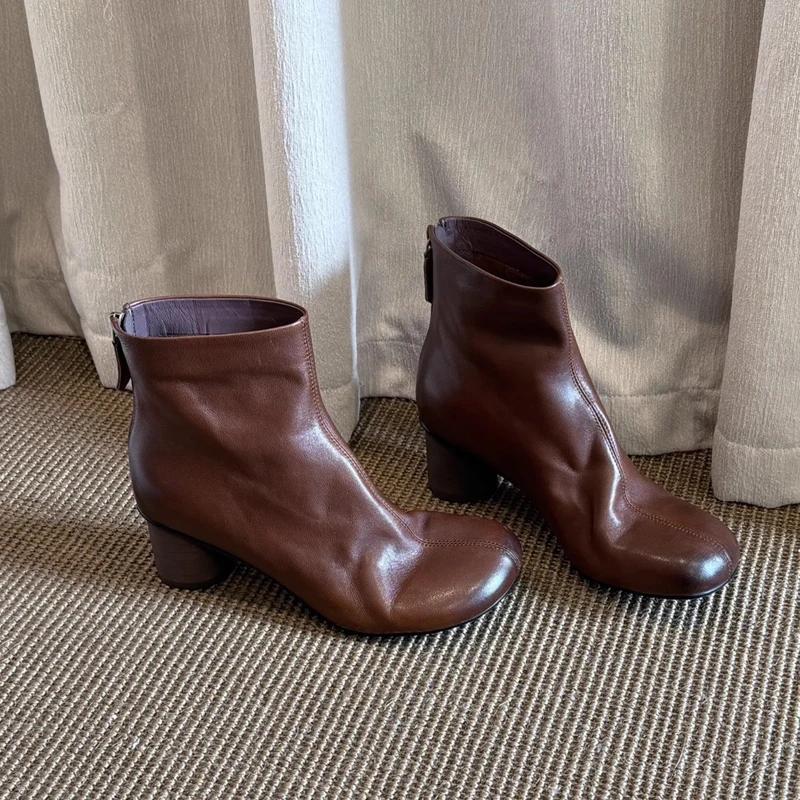 Freshova™ Women’s Genuine Leather Square Heel Ankle Boots – Winter Street Style Boots (FRS20138) 5