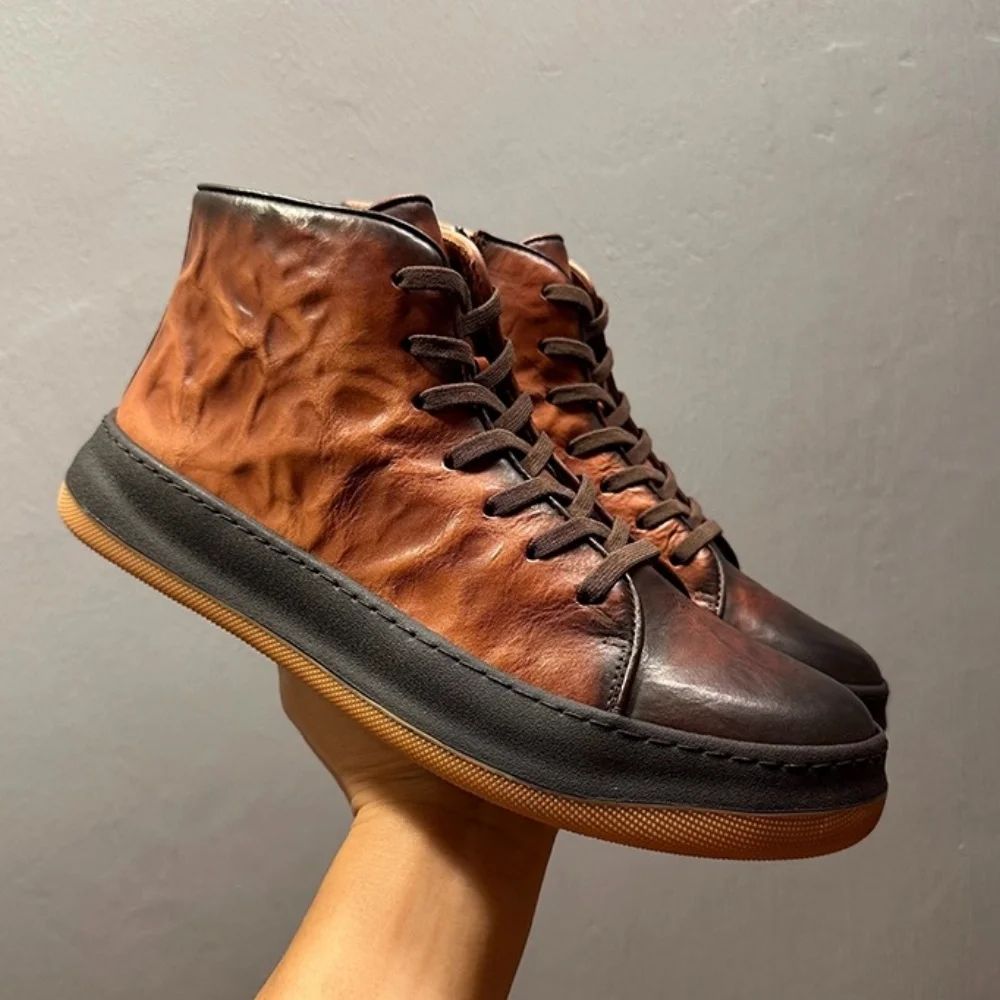 Freshova™ Handmade British Style Leather Ankle Boots – Men’s Patchwork Lace-Up Quality Superior Men's Footwear 2