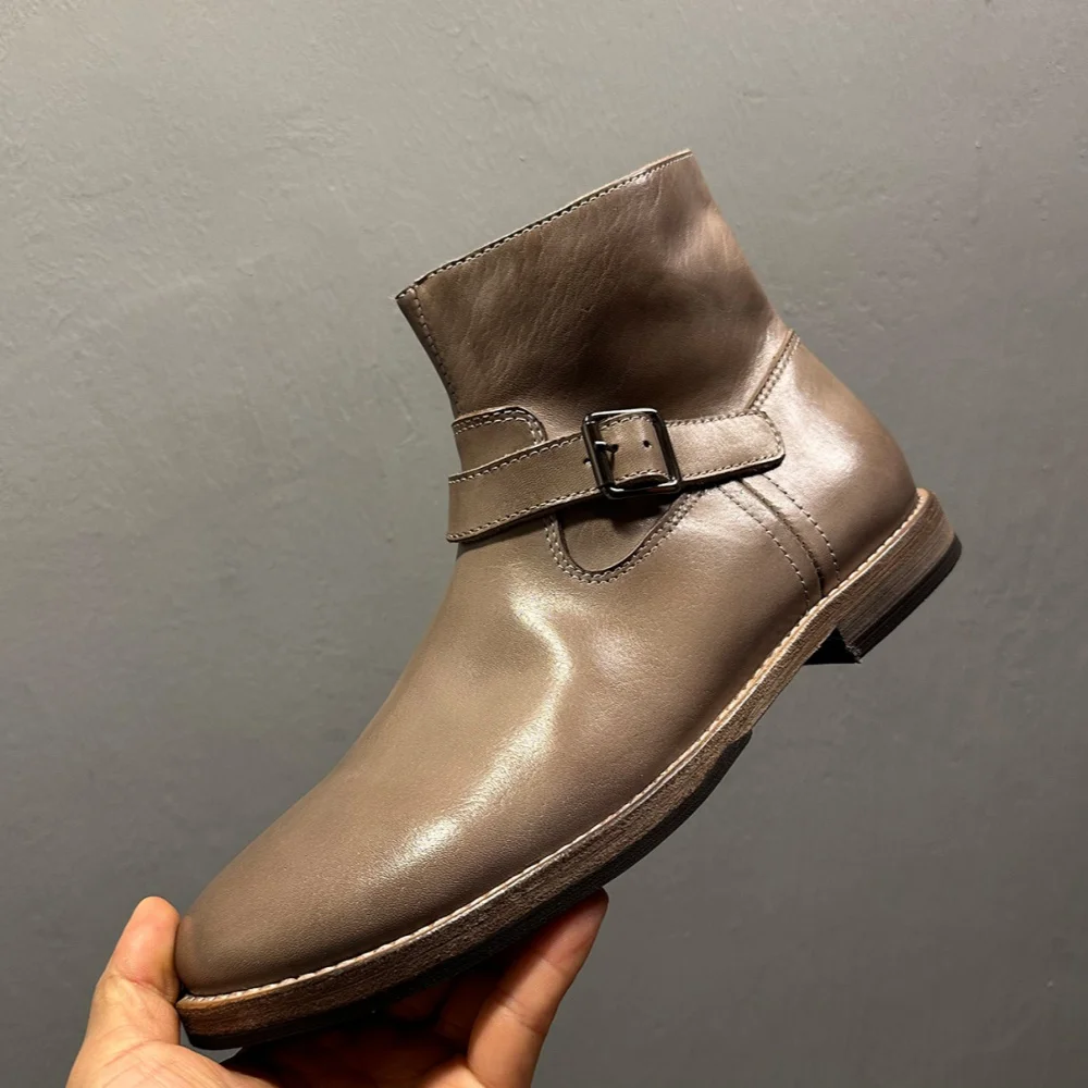 Freshova™ 21108 Men’s Genuine Leather Business Chelsea Boots – Handmade Zip Ankle Boots with Buckle Detai 4