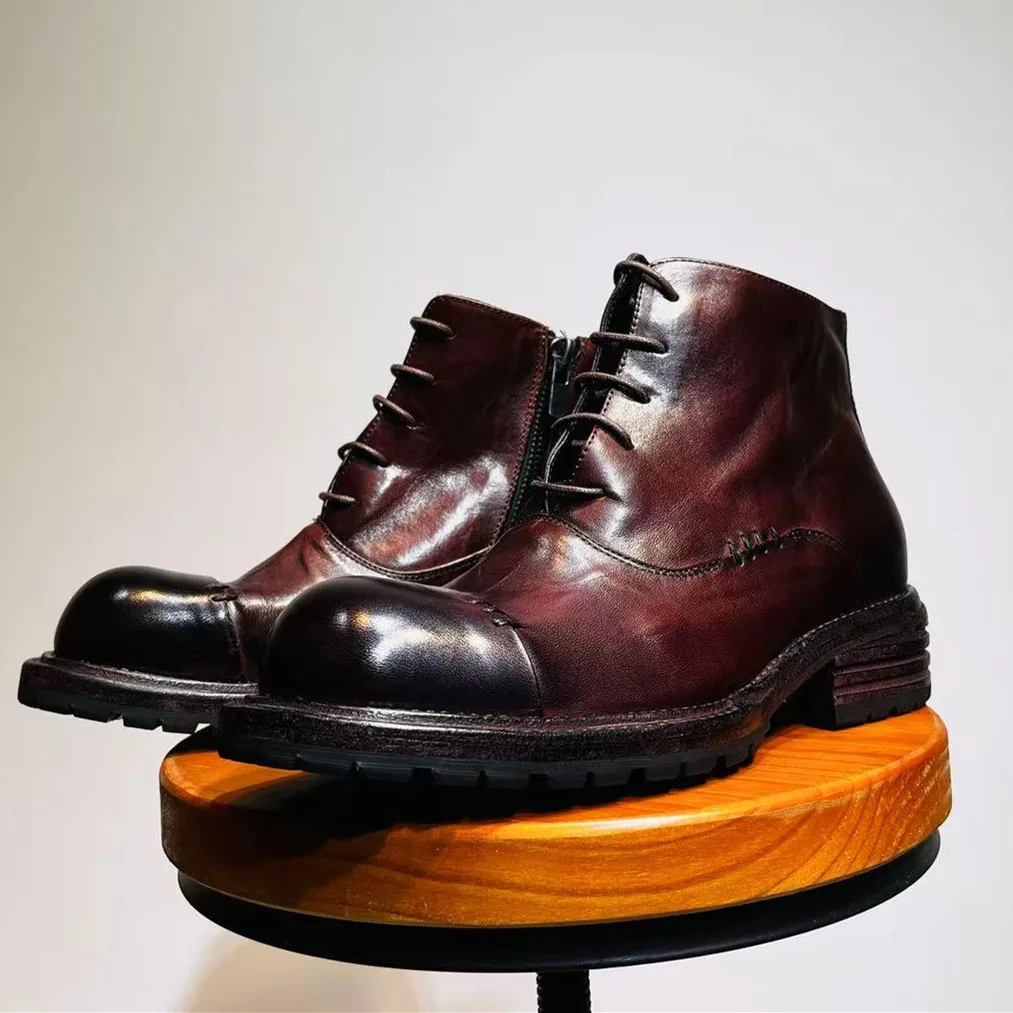 British Style Men's Boots Retro Genuine Leather Ankle Boots Classic Formal Casual High Top Shoes P35D50 1