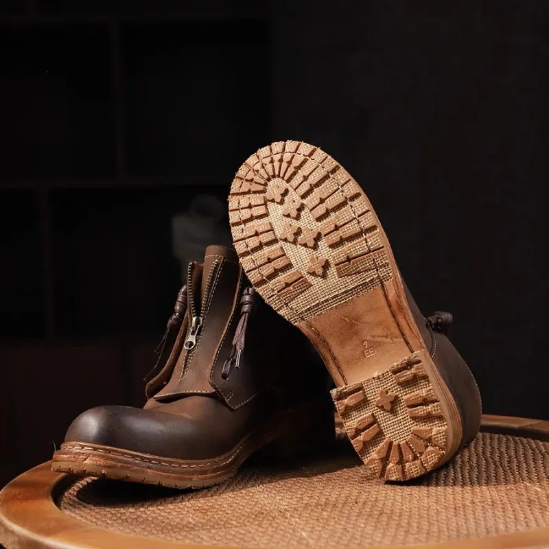 Freshova™ Men’s Genuine Leather Zip Ankle Boots – Handmade British Style Boots 6