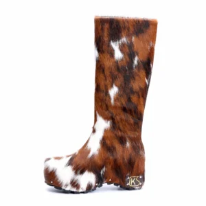 2025 Winter Women’s Luxury Handmade Real Calf Hair Platform Knee-High Studded Boots | Genuine Wool Lining, Designer Quality 1