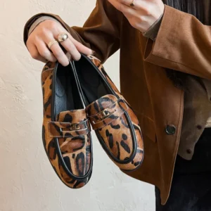 Freshova™ Women’s Horsehair Leather Loafers – Elegant Office Lady Flats 1