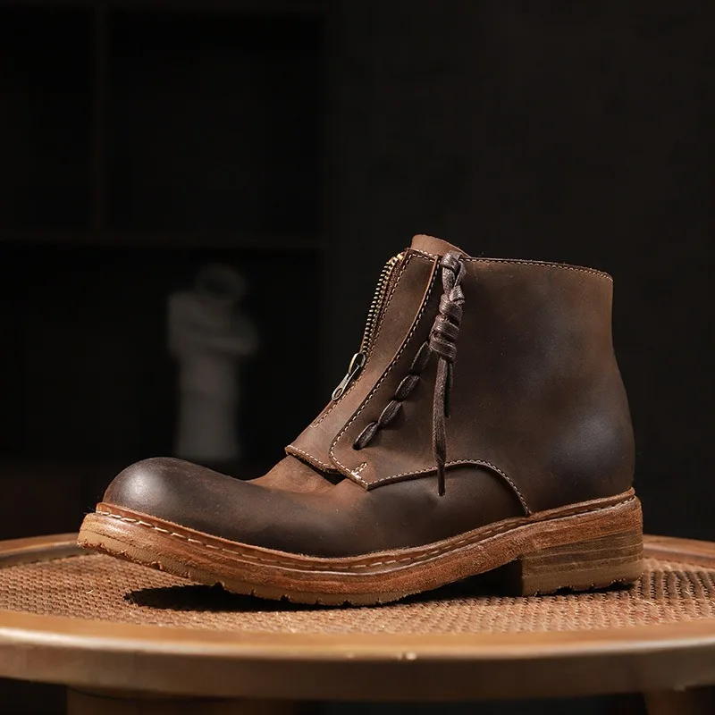 Freshova™ Men’s Genuine Leather Zip Ankle Boots – Handmade British Style Boots 2