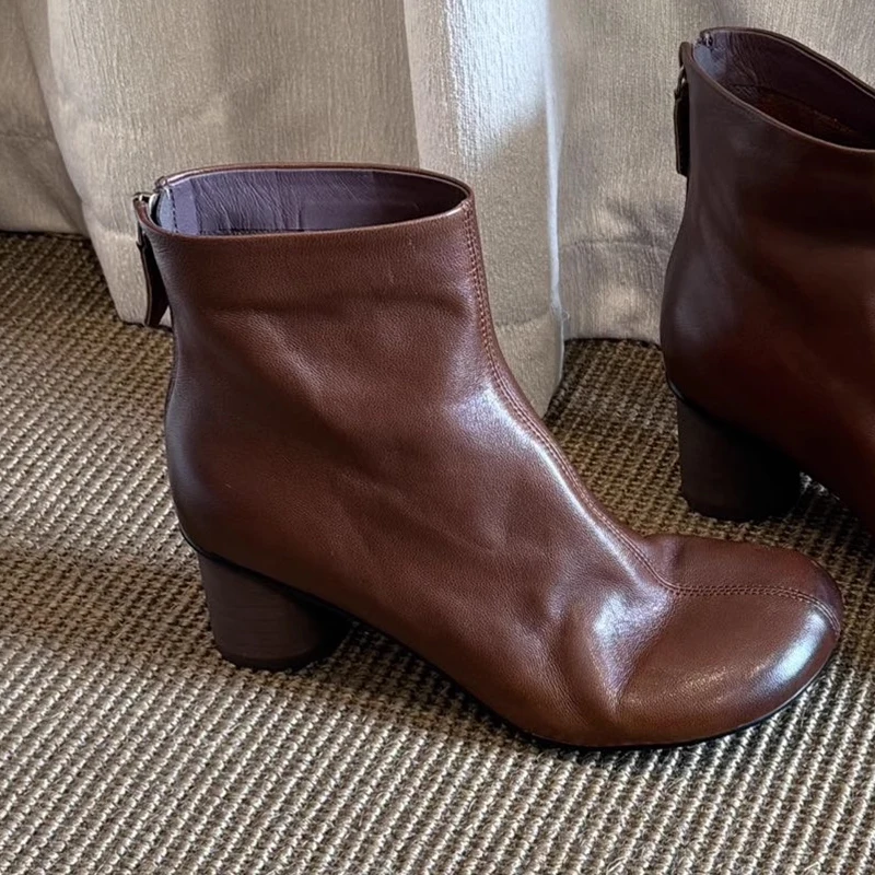 Freshova™ Women’s Genuine Leather Square Heel Ankle Boots – Winter Street Style Boots (FRS20138) 6