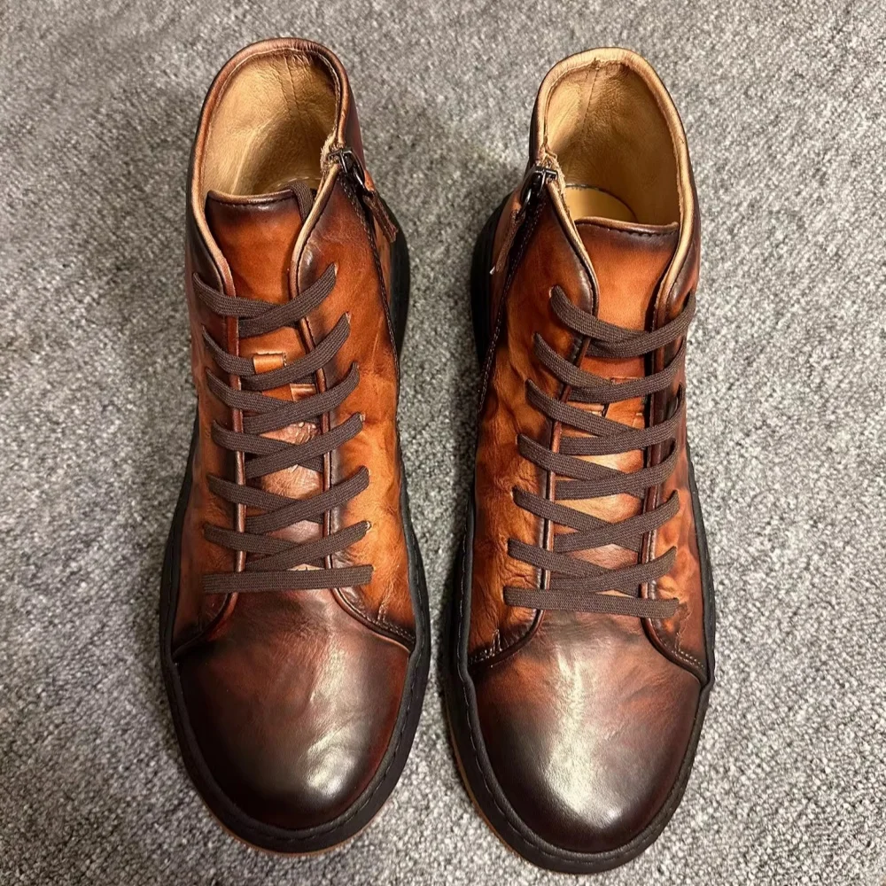 Freshova™ Handmade British Style Leather Ankle Boots – Men’s Patchwork Lace-Up Quality Superior Men's Footwear 4