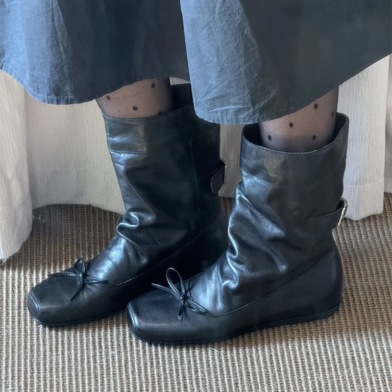 BANFANG Women's Boots 4.5cm Autumn Winter New Bow Buckle Shoes Fashion Brand Design High Quality Short Boots For Woman 3