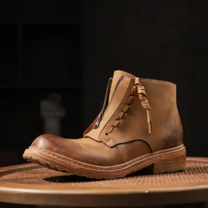 Freshova™ Men’s Genuine Leather Zip Ankle Boots – Handmade British Style Boots 1