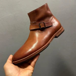 Freshova™ 21108 Men’s Genuine Leather Business Chelsea Boots – Handmade Zip Ankle Boots with Buckle Detai 1