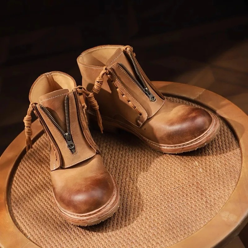 Freshova™ Men’s Genuine Leather Zip Ankle Boots – Handmade British Style Boots 4