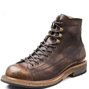 YETTIES British Style Rivet Genuine Leather Men Retro Ankle Short Riding Equestrian Boots Winter Plush Vintage Shoes 1