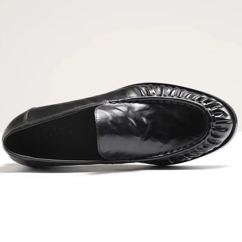 Top-layer Cowhide Hand-grip Pattern Craftsmanship Sheepskin Lining slip-on Casual Leather Shoes Man Soft Loafers Dress Shoes 4