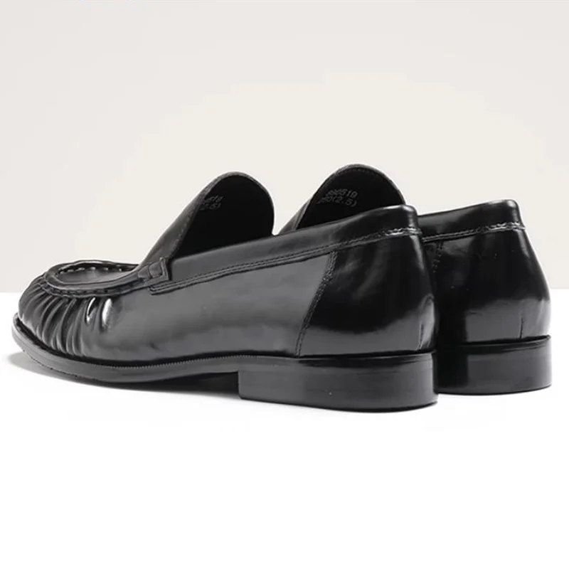 Top-layer Cowhide Hand-grip Pattern Craftsmanship Sheepskin Lining slip-on Casual Leather Shoes Man Soft Loafers Dress Shoes 2