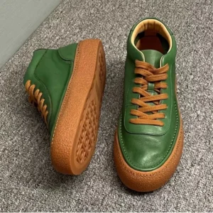 QHCCID High Top Green Shoes Men's Autumn Winter Cowhide Leather Boots Comfortable Soft Version Casual Short Boots 1