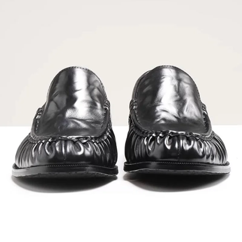 Top-layer Cowhide Hand-grip Pattern Craftsmanship Sheepskin Lining slip-on Casual Leather Shoes Man Soft Loafers Dress Shoes 3