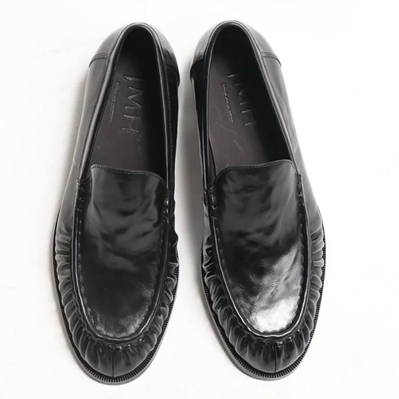 Top-layer Cowhide Hand-grip Pattern Craftsmanship Sheepskin Lining slip-on Casual Leather Shoes Man Soft Loafers Dress Shoes 5