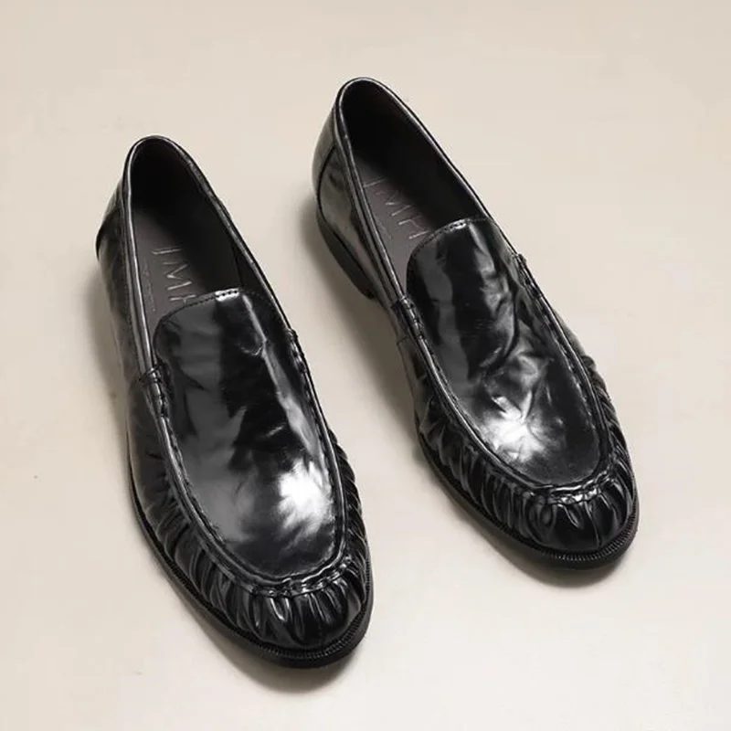 Top-layer Cowhide Hand-grip Pattern Craftsmanship Sheepskin Lining slip-on Casual Leather Shoes Man Soft Loafers Dress Shoes 6