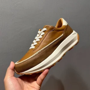 QHCCID Handmade Cow Leather Vintage Work Shoes Thick Sole Increase height Fashion Lightweight Men's Casual Shoes 1