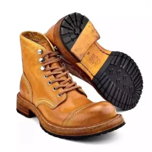 Vintage Work Men Horsehide Genuine Leather Motorcycle Boots Lace Up High Top Shoes High Quality Handmade Cargo Platform Boots 6