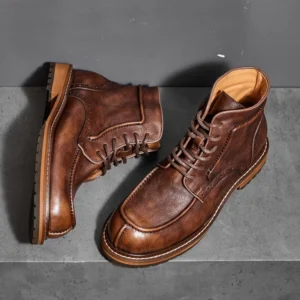 Freshova™ Men's Handmade Genuine Leather Motorcycle Boots – Premium Lace-Up Business Ankle Boots 1