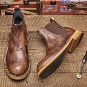 Freshova™ Men's Handmade Genuine Leather Business Ankle Boots – Premium Round Toe Leather Boots 1