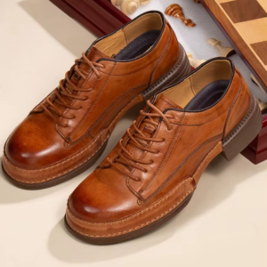British Style Genuine Leather Platform Lace-Up Male Dress Shoes Cowhide Solid Color Round Toe Height Increase Formal Shoe
