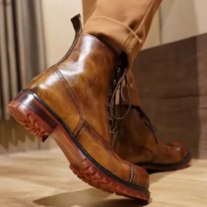 Freshova™ Men's Handmade Genuine Cow Leather Work Boots – British Style Lace-Up Ankle Boots 4