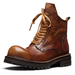 Freshova™ Men's Handmade Waterproof Genuine Leather Motorcycle Boots – Premium British Style Lace-Up Ankle Boots 1